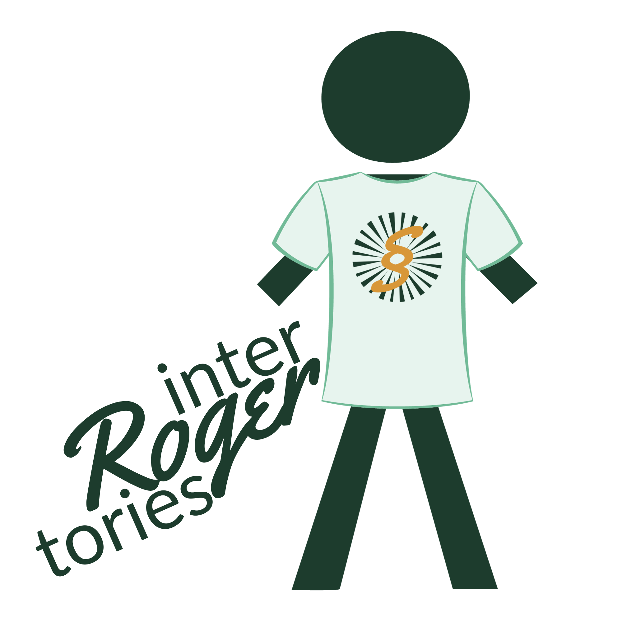 stick figure wearing a light green t-shirt with a Silcrow Human logo on it and text reading "inter Roger tories"