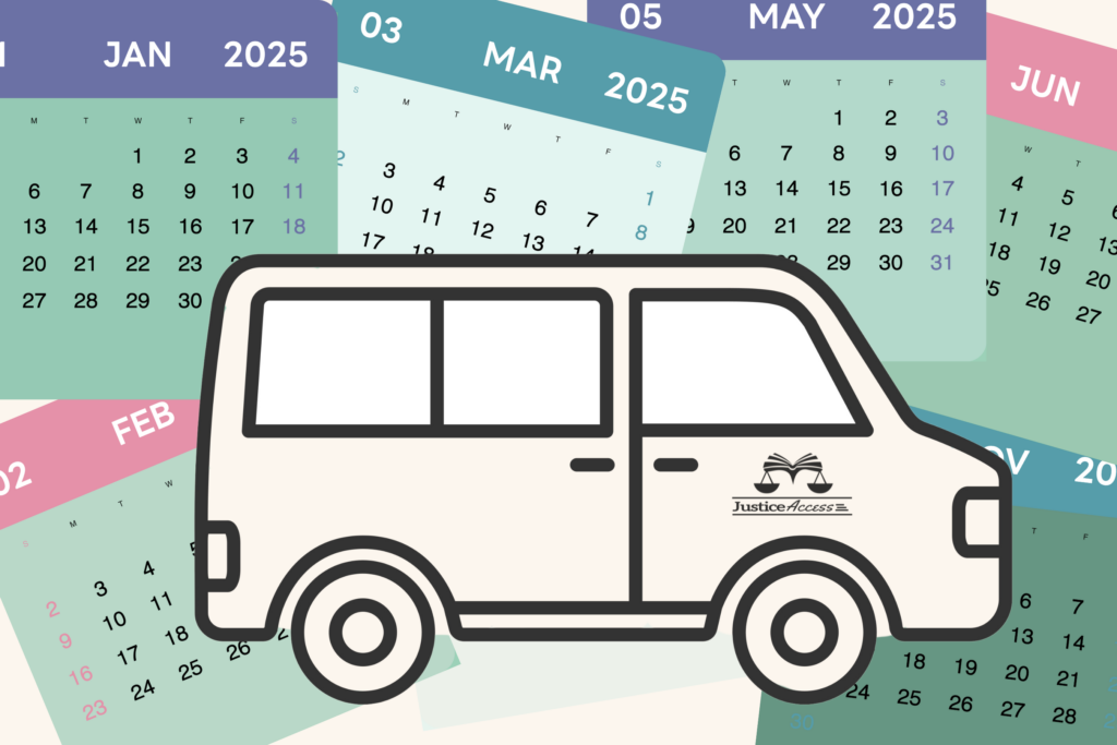 graphic van on a background of calendar pages